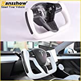 HANSSHOW Yoke Steering Wheel for Tesla Model 3 and Model Y of all Years, Customization, Ellipse, Matte and Glossy Carbon Fiber Trim Panel Decorate Middle and Sides