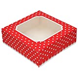 MAKOLO 20 Pack Bakery Boxes with Window 6x6x2 Inch Cardboard Dessert Container for Cookies, Candies, Pastries, Brownies, Chiffon Cake, Tart, Pie and Waffle Small Treat Box Gift (Red-Polka Dot)