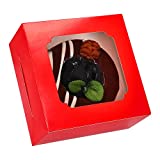 Take a Bake 20 Pack Bakery Boxes - 6 x 6 x 3 Inch - Cookie Cupcake Cardboard Container with Window - Dessert Pastry Treat Box for Cake, Macaron, Donut, Pie, Muffin (Red)