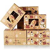 Zonon 16 Pieces Christmas Bakery Treat Boxes Christmas Kraft Small Cookie Boxes Christmas Cookie Boxes with Window, 16 Pieces Xmas Kraft Present Tags, 4 Pieces Red, White Twine for Christmas Present