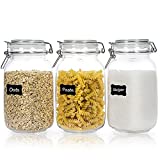 Chefstory 50oz Airtight Glass Jars with Lids, 3 PCS Food Storage Canister for Kitchen & Pantry Organization and Storage, Square Mason Jar Containers for Storing Sugar, Flour, Cereal,Coffee,Cookies