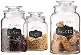 Glass Canister Set for Kitchen or Bathroom, Apothecary Glass Food Storage Jars with Airtight Lid and Chalkboard Labels - Set of 3 Cookie and Candy Jars, Storage Containers