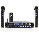 Pyle Bluetooth Multi-Channel Hybrid Pre-Amplifier System - 3000W Home Audio Rack Mount Stereo Power Amplifier Receiver w/ Radio, USB, UHF, Dual Wireless Karaoke mic, Speaker Sound System -PWMA4004BT