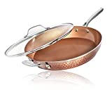 Gotham Steel Hammered Non Stick Frying Pan with Lid, 14 Ceramic Frying Pan Nonstick, Induction Pan for Cooking, Egg Pan, Long Lasting Nonstick, Stay Cool Handle, Oven Dishwasher Safe, 100% Toxin Free