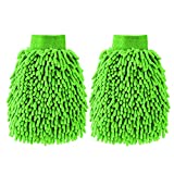 2 Pack Large Size Chenille Microfiber Car Wash Mitt Cleaning Kit (Green Green)