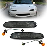 USR DEPO 90-97 MX-5 Signal Lights - JDM Crystal Style Front Bumper Turn Signal Lamps Set (Left + Right) Compatible with 1990-1997 Mazda MX5 Mk1 Miata (JDM Crystal Style All Smoked Out Lens)