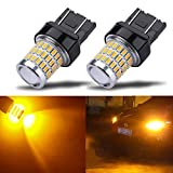iBrightstar Newest 9-30V Super Bright Low Power 7443 7440 T20 LED Bulbs with Projector Replacement for Front Rear Turn Signal Lights, Amber Yellow