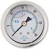 GAUGE Stainless Steel Liquid Filled Pressure, Back Mount 1/8" NPT, 1.5" FACE DIAL, WOG Rated (0-30 PSI)