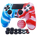 Water Transfer Printing Silicone Skin for PS4 RALAN ,PS4 Silicone Skin Controller for PS4 Slim/PS4 Pro Controller (Black Pro Thumb Grip x 8 ,Cat + Skull Cap Cover Grip x 2) .