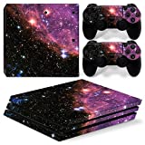DOMILINA Vinyl Skin Decal Sticker Cover Set for Sony PS4 PRO Console and 2 Dualshock Controllers - Purple Galaxy