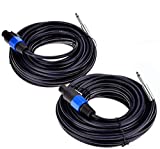 Dekomusic 2Pack 50 ft Speakon to 1/4" Male Speaker Cables, Professional 12 Gauge AWG Wire Audio Amplifier Connection Cord, DJ/PA Speaker Cable Wire with Twist Lock.