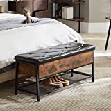 Apicizon Industrial Storage Bench, End of Bed Bench with Padded Seat and Metal Shelf, Shoe Storage Bench for Bedroom, Hallway, Living Room, Entryway, Rustic Brown