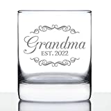 Grandma Est 2022 - New Grandmother Whiskey Rocks Glass Gift for First Time Grandparents - Decorative 10.25 Oz Glasses
