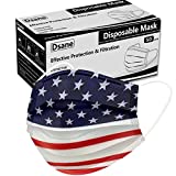 50PCS Disposable Face Mask ,Fashion American Flag Printed Dust Masks ,Fancy Cute Breathable Face Masks ,Safety Facial Mouth Covers for Adult Unisex