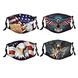 4 Pcs Bald Eagle American USA Flag Face Mask With Filter Pocket Reusable Washable Breathable Anti-Dust Wind Sun-Proof Fashion Balaclava For Adult