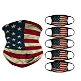 American Vintage Flag Face Mask Bandana, 5 pcs Reusable Cotton Mask Cover and 1 Seamless Face Scarf, Breathable Balaclava Neck Gaiter for Dust, Outdoor, Sports