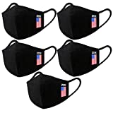 5 Pack Unisex Black Mask Dust Wind Sun Protective Mask for Adults Cotton, USA Flag