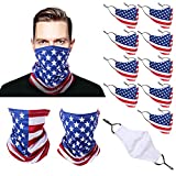 12 Pieces Face Covering Unisex Covering Washable Reusable Face Mask Breathable Neck Gaiter Sun UV Protection Balaclava American Flag Bandana for Outdoor, Sports