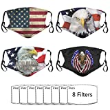 Cloth Face Mask Washable Reusable Adjustable Adult American Flag Face Mask with Filters Face Bandanas 4PCS for Outdoor