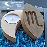 Scorpio Stone Tealight Candle Holder Handmade in Italy - Gift Box, Candle & Blank Message Card All Incl - Birthday October November - Water Zodiac Horoscope Christmas Gifts