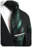 JEMYGINS Dark Green Floral Tie, Silk Necktie and Pocket Square Hankerchef Tie Clip Sets for Men(3)