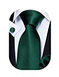 Barry.Wang Emerald Green Man Tie Set Solid Silk Necktie Cufflinks Handerchief Stain Formal St. Patrick's Day