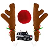Car Reindeer Antlers&Nose, QZYL Premium Window Roof-Top & Front Grille Rudolf Reindeer Kit, Jingle Bell Christmas Decorations for Cars, Best Auto Accessories for Car SUV Van Truck, Easy Installation
