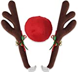 OxGord Car Reindeer Antlers & Nose - Christmas Decorations for Car - Window Roof-Top & Grille Rudolph Reindeer Kit - Auto Holiday Accessories Decoration Kit Best for Car SUV Van Truck