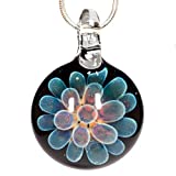 Handmade Glass Flower Pendant by TomlitArt - Art Jewelry Necklace Unique Gift for Women Girls - Silver Color Chain and Black Wax Cord