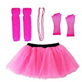 Dreamdanceworks 80s Outfits Neon Glow Adut Tutu Costume Pack Set Leg Warmers Fishnet Gloves Necklace