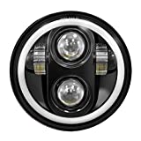 TRUCKMALL 5.75 inch LED Headlight Halo DRL Bulb Light Kit Set for Harley Davidson Street Bob Super Wide Glide Low Rider Night Rod Softail Custom Iron 883 Dyna Indian Scout Triumph Motorcycle Black