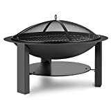 BLUMFELDT Mithras Brazier Firepit - 30 Inches Fireplace, 24" Inches Grill Tray, Stainless-Steel Grill, Spark Protection, Made of Cast Iron and Steel, Weatherproof, Elegant Design, Black