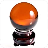 Amlong Crystal Meditation Divnation Sphere Feng Shui Crystal Ball, Lensball, Decorative Ball with Wooden Stand and Gift Box, Amber, 2 inch (50mm) Diameter