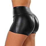 Tulucky Women's Flexible Club Faux Leather Shorts High Waisted Sexy Disco Short Hot Pants(Black,S)