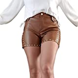 RAMISU Cool Studded Punk high Waisted Faux Leather Shorts with Rivet for Women's Casual outtings Br XL Brown