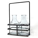 SPICE OF LIFE Rectangle Metal Milk Bottle Caddy Basket with Two Glass Vases - Decor for Room, Wall, Bathroom, Farmhouse, Kitchen, Living Room, Office, Shelf, Bedroom, Fireplace