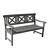 Vifah V1299 Coronado Grey-Washed 5Ft X-Back Acacia Weathered-Wood Bench for 3 Seater in Entry Way