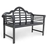 PHI VILLA Outdoor Garden Bench, 53”L Acacia Wood Bench with Backrest and Armrests, Modern Design for Patio, Lawn, Balcony, Backyard, Porch and Indoor - Black