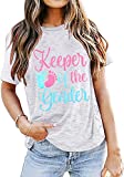 Keeper of The Gender T-Shirt Women Gender Reveal Shirts Funny Graphic Print Casual Tee Tops White