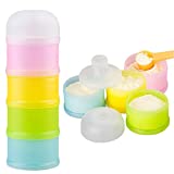 Formula Dispenser, Kidsmile Twist-Lock Stackable On-The-Go BPA Free Milk Powder Box Baby Food Storage Container Snack Cups for Toddlers - 4 Feeds, no Powder Leakage