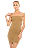 Kurve Women’s Strapless Mini Dress - Sleeveless Bodycon Sexy Stretch Tube Top Slip, UPF 50+ (Made in USA), Chocomilk, Medium