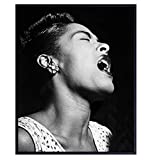 Billie Holiday Poster - Black African American Wall Art Decor - Famous Iconic Vintage Photo - Unique Gift for Singer, Performer, Black History Music Fan - 8x10 Jazz Wall Art for Bedroom, Living Room