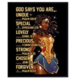 African American Wonder Woman - African American Wall Art for Girls - God Says You Are - Christian Wall Decor - Bible Verses - Black Wall Art - Religious Gifts for Women - Inspirational Motivational