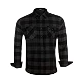 MCEDAR Men’s Plaid Flannel Shirts-Long Sleeve Casual Button Down Slim Fit Outfit for Camp Hanging Out or Work (M, Gray Black)