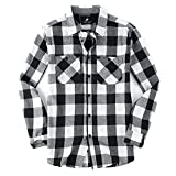 Alex Vando Mens Button Down Shirts Regular Fit Long Sleeve Casual Plaid Flannel Shirt,White/Black,L