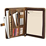 Ringsun Leather Portfolio Organizer with Zipper for Men Women, Leather Padfolio Business Resume Legal Pad Portfolio Notebook Binder for A4/Pad, Leather Folio Leather Folder, Brown