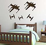 Star Wars Wall Decals - TIE Fighters Versus X-Wing Starfighter Spaceship Stickers - Space Battle Vinyl Decor for Boy's Bedroom, Playroom, Nursery, School Classroom, Library