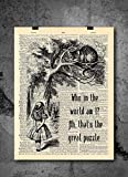 Alice In Wonderland Who In The World Am I Quote Dictionary Art Print - Vintage Dictionary Print 8x10 inch Home Vintage Art Wall Art for Home Decor For Living Room Bedroom Ready-to-Frame