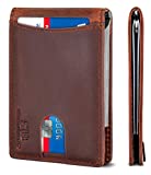 SERMAN BRANDS RFID Blocking Slim Bifold Genuine Leather Minimalist Front Pocket Wallets for Men with Money Clip Thin Mens (Canyon Red 1.0)