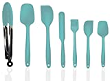 SIBS Silicone Spatulas with Tong Aqua/Teal - High Heat Resistant BPA Free Dishwasher Safe Spatula Kitchen Utensils for Cooking, Baking, Mixing